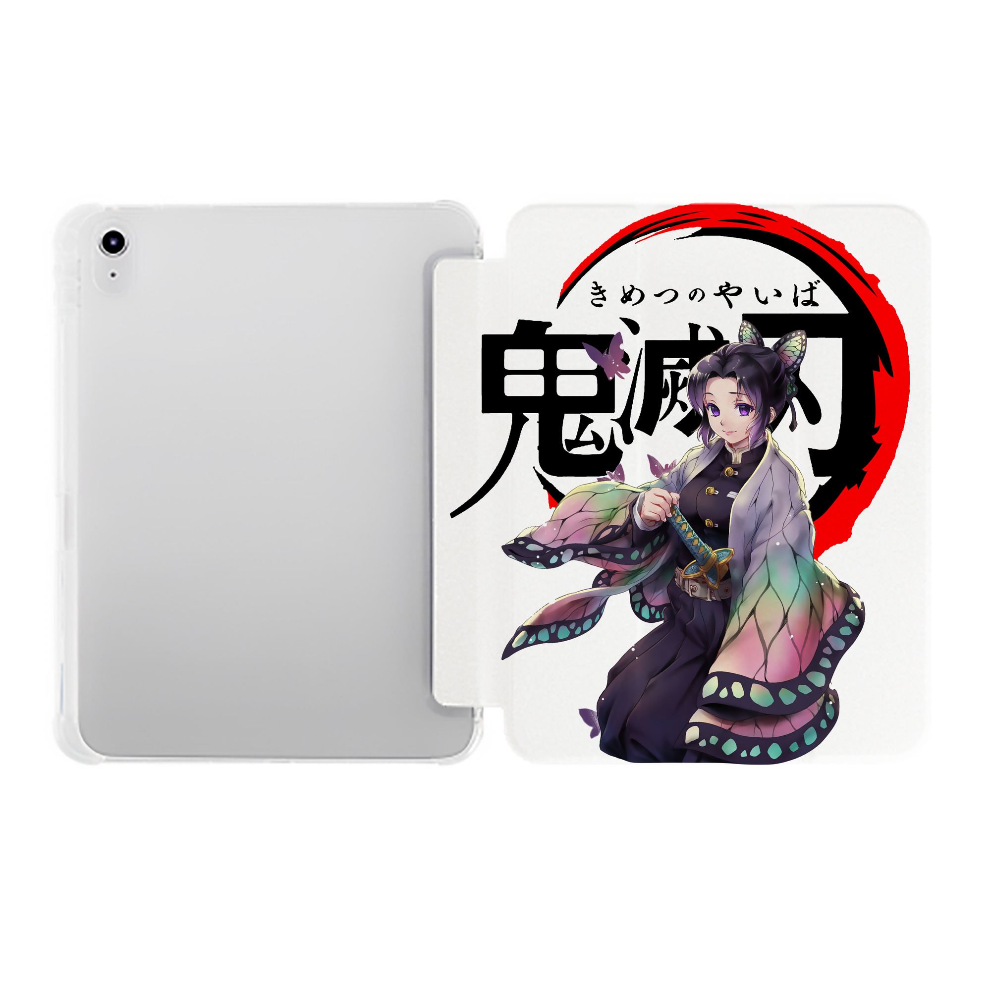 （画像用） 鬼滅の刃（きめつのやいば）蟲柱-胡蝶 しのぶ／こちょう しのぶ Kochou Shinobu IPad ケース ペン収納付き 三つ折りスタンド PUレザー×シリコン 対応機種9.5/10.5/10.9インチ